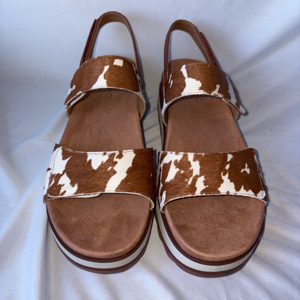 Vionic Cowhide Pattern Sandals - Brown and White … - image 1